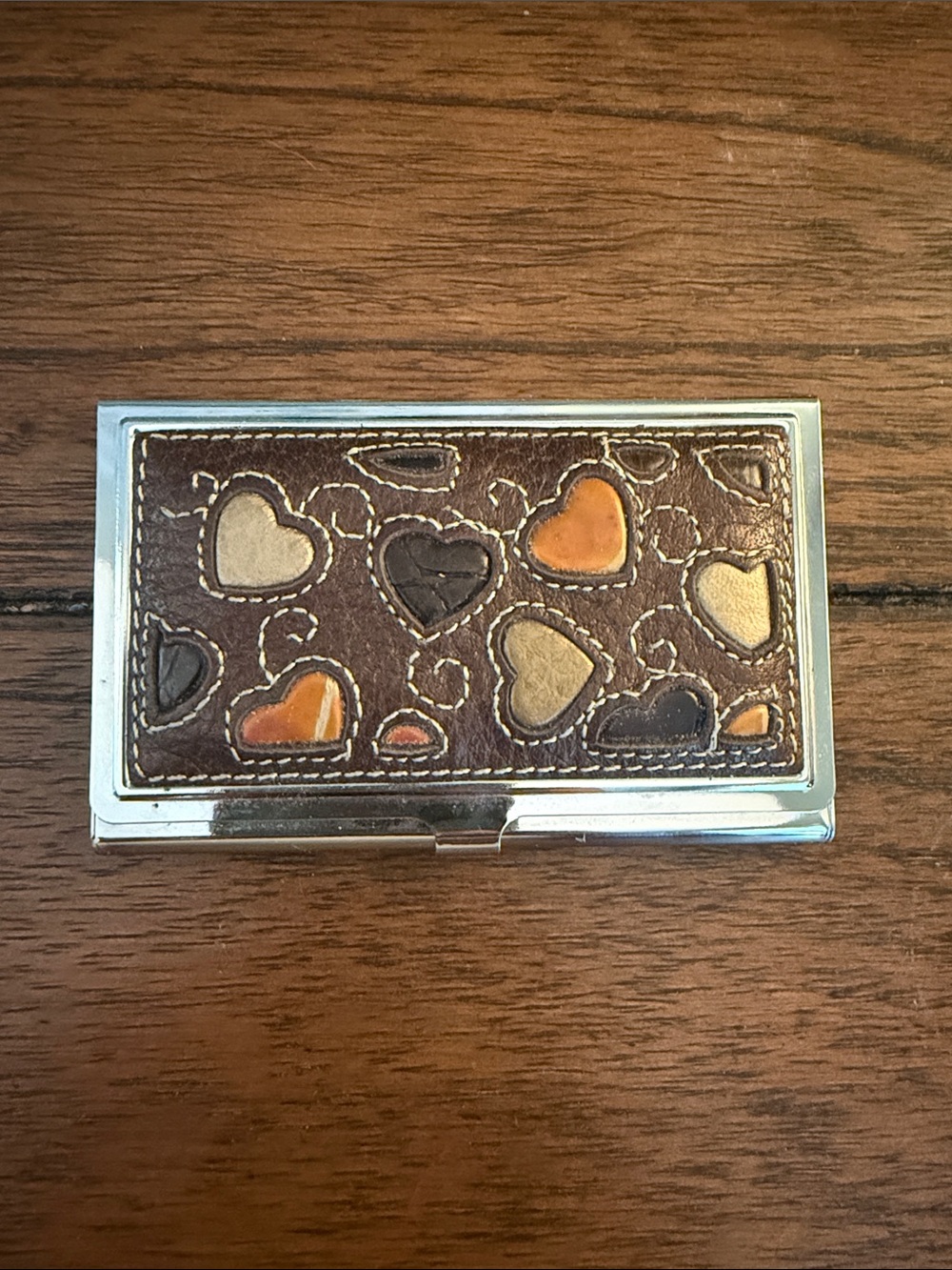 Brighton Leather Heart Accent Card Case - Brown and Multi